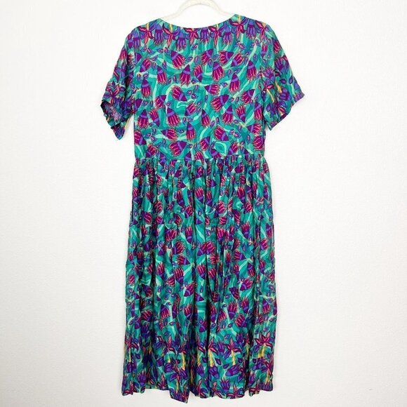 Rainbow Jo Hawaii Womens Small Floral Palm Short Sleeve Maxi Rayon Dress FLAWS - Picture 2 of 14